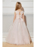 Blush Pink Lace Tulle Keyhole Corset Back Long Flower Girl Dress